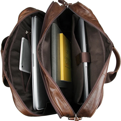 New Custom Casual Men's Leather Briefcase Coffee Luxury Business Quality Leather Vintage 17 Inch Laptop Bag Men's Handbag