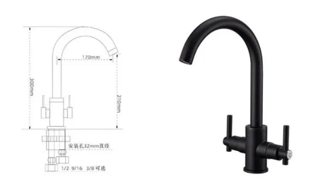 Luxury Chrome Deck Mount Kitchen Faucet - High Quality Dual Handle Pure Water Sink Tap