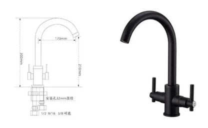 Luxury Chrome Deck Mount Kitchen Faucet - High Quality Dual Handle Pure Water Sink Tap