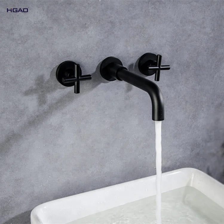 Matt Black Bathroom Vanity Faucets Mixer Sink Faucet Tap Single Wall Mounted Ceramic Factory Direct Wholesale Brass In-Wall