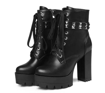 KNCOKAR The new autumn/winter fashion ultra high heels and short boots with a waterproof platform rivet and female boots