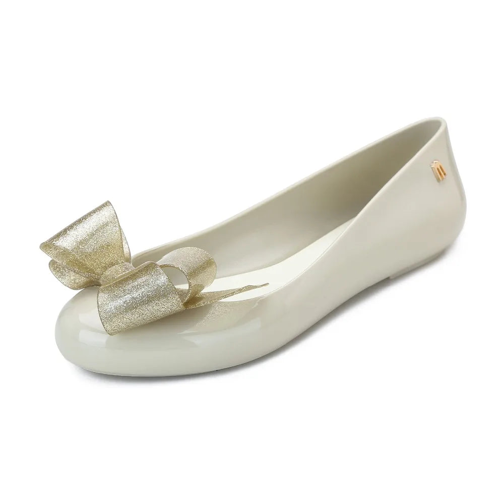 Design Big Butterfly Knot Melissa Women Flat Mules Sandals High Quality Cozy Patent Leather Pointed Toe Back Strap Shoes