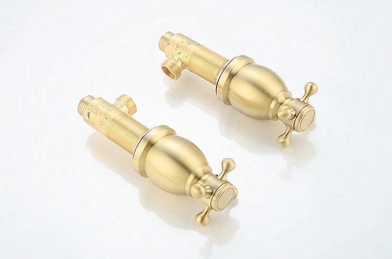 Brushed Gold Basin Water Tap Bathroom Deck Mounted 3 Holes Cross Handle Basin Faucet