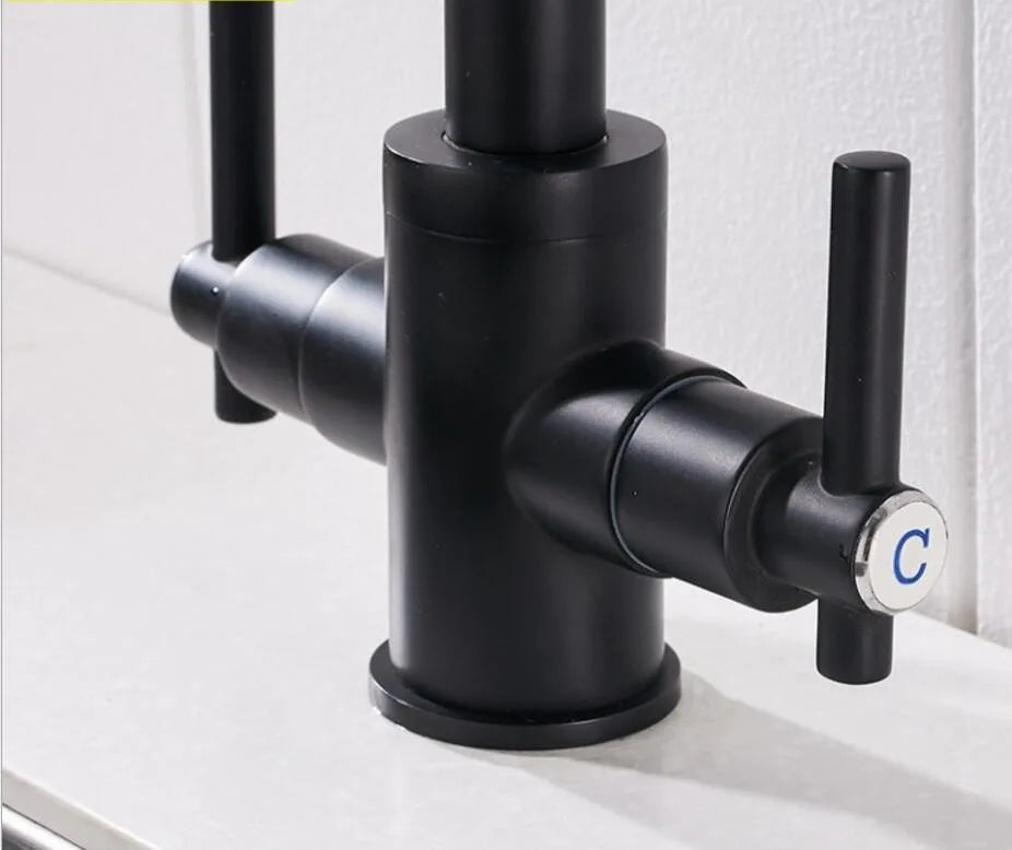 Luxury Chrome Deck Mount Kitchen Faucet - High Quality Dual Handle Pure Water Sink Tap
