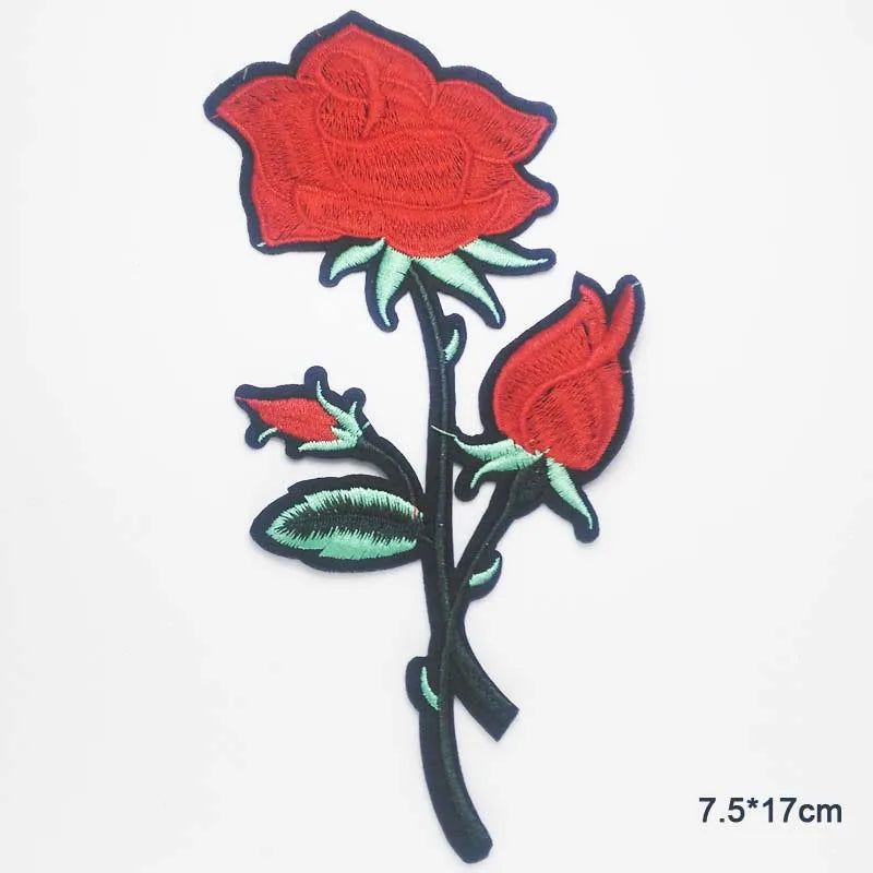 Black Flower Red Rose Embroidered Patch Iron On Patch Clothes Patch For Dress Hat Purse Clothing Woman