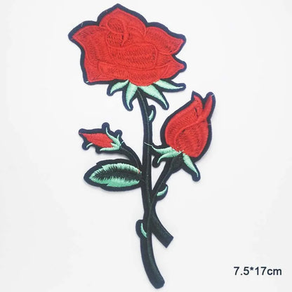 Black Flower Red Rose Embroidered Patch Iron On Patch Clothes Patch For Dress Hat Purse Clothing Woman