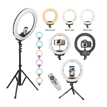 High Quality  Professional Photography Ring Light 18 Inch LED Ring Lights 50W Dimmable With Tripod Stand Storage Bag Right Light