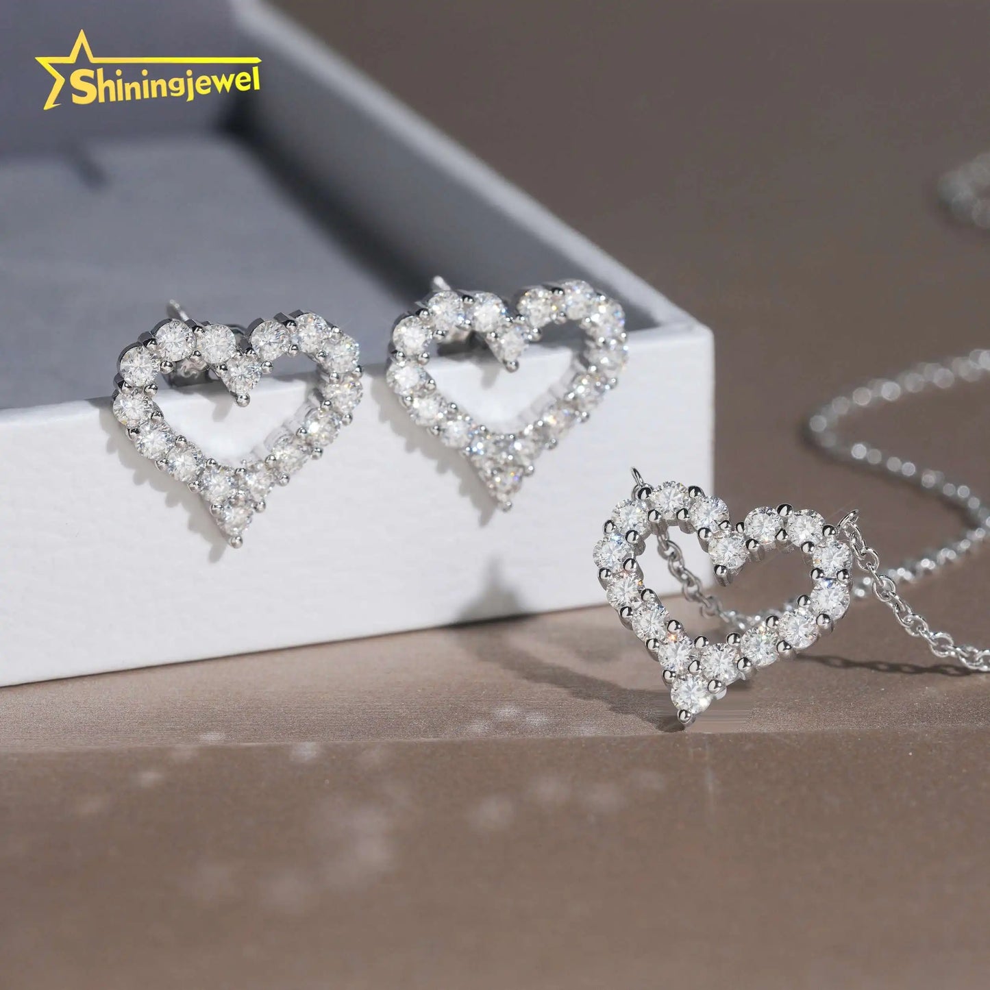 USA Warehouse Best Gift Set Iced Out Heart Earrings & Necklace Set 925 Silver VVS Moissanite Jewelry Hip Hop Stud Earrings