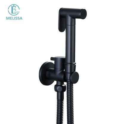 Melissa Modern Hotel Use Wall-Mounted Black Brass Toilet Bidet Sprayer Set with Vertical Spray and Water Saving Features