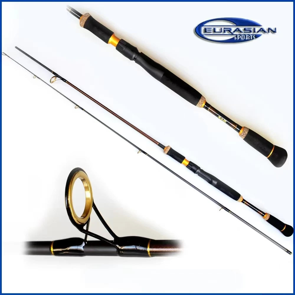 2.10m 10-30g MH Fast Action Carbon Spinning or Casting Fishing Rod Ceramics Gold Ring Guide Handle with Hard EVA+ruber Cork