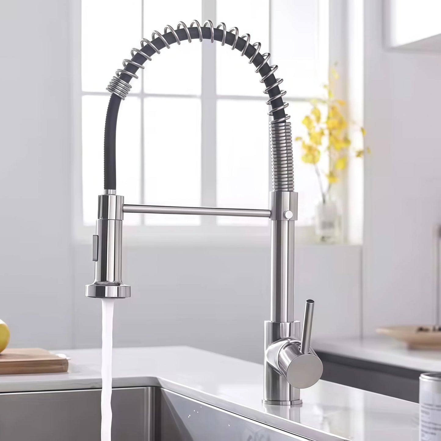 Modern Stainless Steel Single-Handle Kitchen Faucet Deck Mounted with Side Spray for Hotel Use