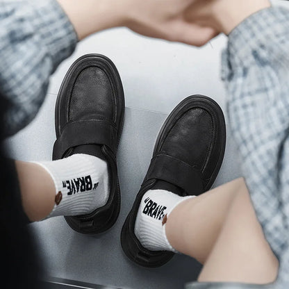 Retro Leather Boat Shoes Solid Round Toe Rubber Outsole EVA Midsole Cushioned All Seasons Men's Casual Work