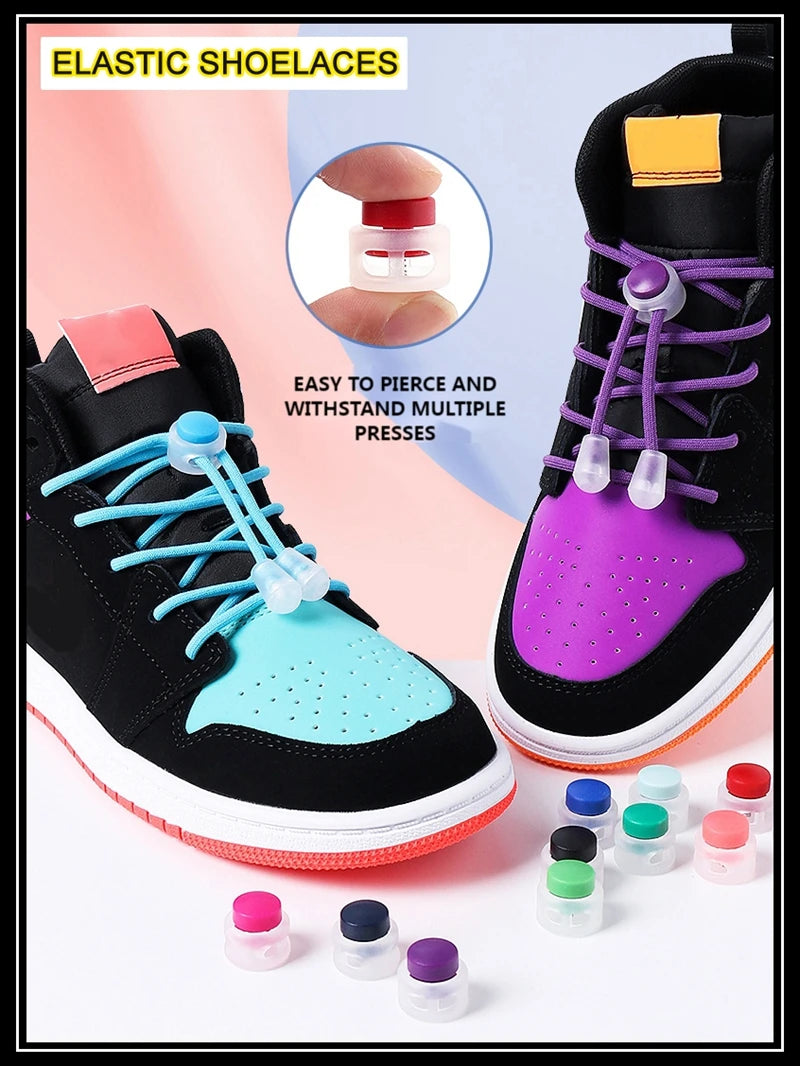 1 Pair Lazy Laces Elastic For Sneakers Snap Lock Shoelaces Without Ties Suitable For Children And Adults Round Shoelace Artifact