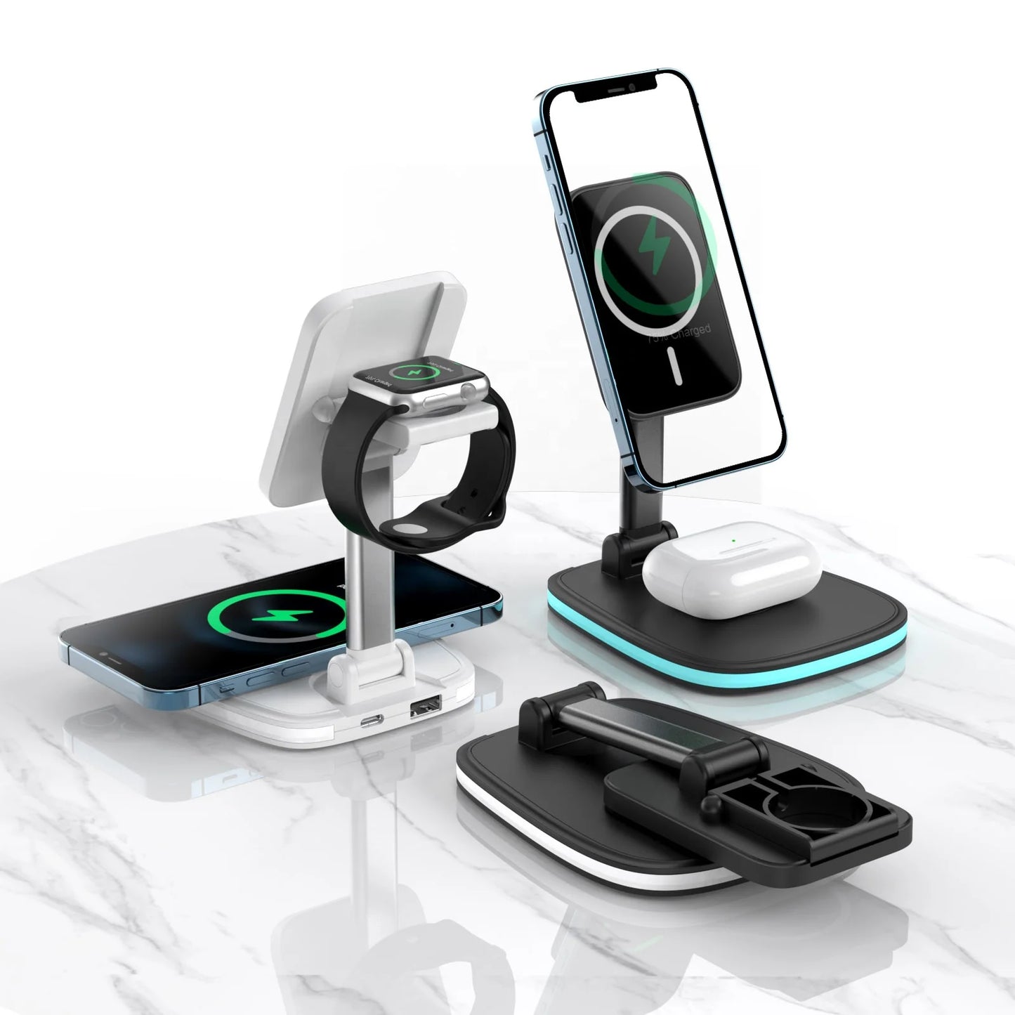 Portable Charger Magnetic Wireless 3 in 1 Charger Stand Fast Charging Cell Phone Holder Multi-function Wireless Charger
