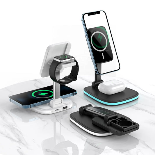 Portable Charger Magnetic Wireless 3 in 1 Charger Stand Fast Charging Cell Phone Holder Multi-function Wireless Charger