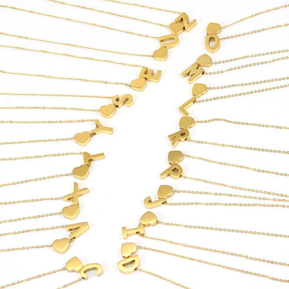 A-Z Alphabet Choker Personalized Style Tiny Heart with Initial Letter Necklace for Women 18K Gold Stainless Steel Jewelry