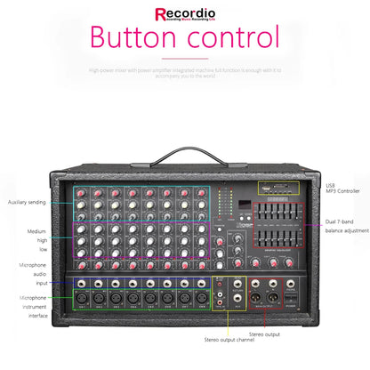 GAX-EB4 4 Channel Power Mixer tank Mixers, Power Amplifiers with Built-in Blue Tooth and Recording Function