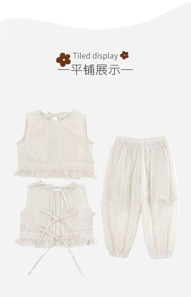 Girls' Summer Thin Suit 2024 Young Children Fashion Style Vest Wide Leg Pants Style Two-piece Set of Fashion