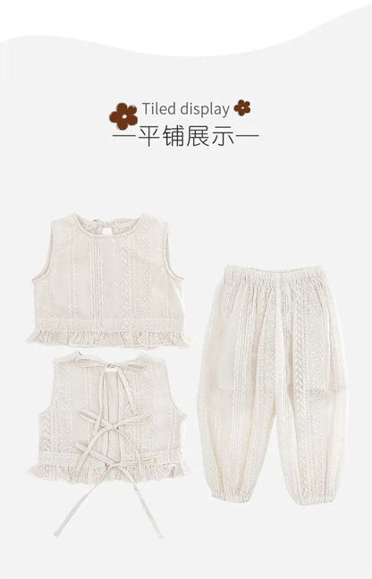 Girls' Summer Thin Suit 2024 Young Children Fashion Style Vest Wide Leg Pants Style Two-piece Set of Fashion