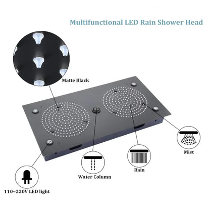 Black Ceiling Rain Brass Shower Combo with Thermostatic Mixing Valve Kit 24.4x12.6 Inch Rain Waterfall Shower Head