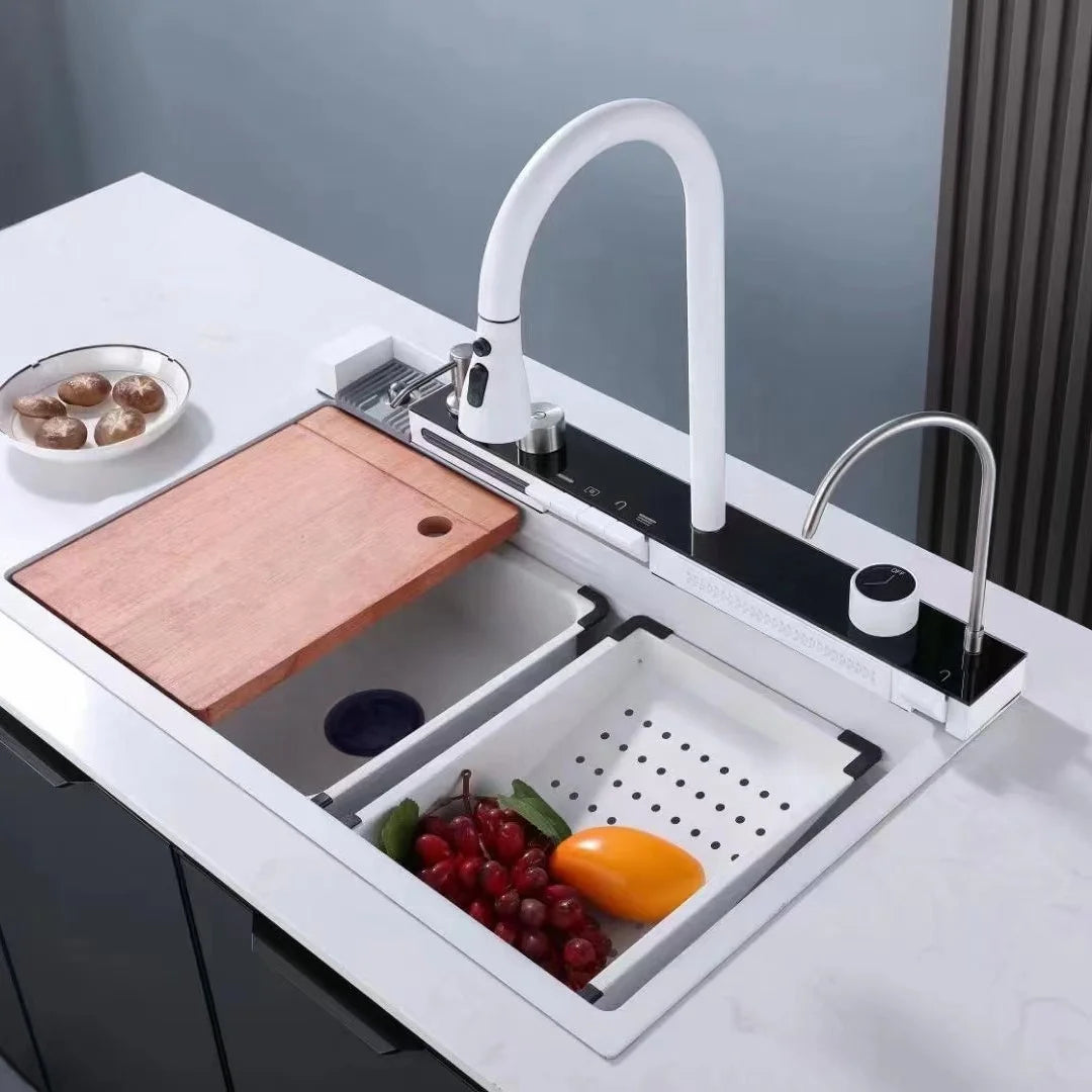 Kitchen Sink Tap White Smart,sink Kitchen Smart White Large,deck-mounted Kitchen Faucet for Kitchen Sink 304 Single Bowl Kitchen