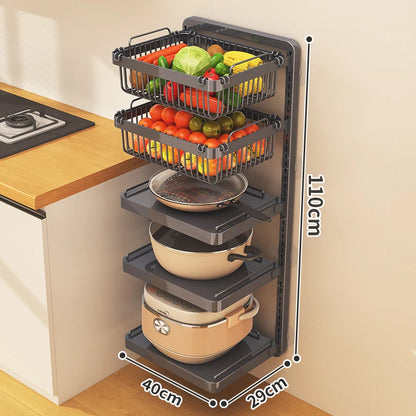 Punch-free hang Wall Vegetable Fruit Rack Kitchen Metal Storage Grill Basket Adjustable Plant Stand Pan Pot Lid Organizer Holder