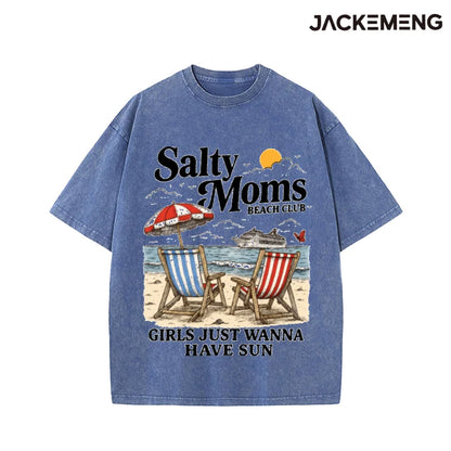Oversized Vintage Beach Streetwear Print Tshirt USA Stock Wholesale Y2K Casual Tee