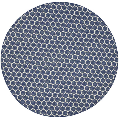 HMS 8' Navy Blue Ivory Geometric Indoor/Outdoor Reversible Area Rug Modern Square Pattern for Teenagers for Office or Kitchen