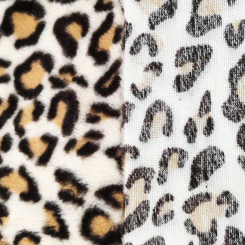 Custom Leopard Print Plush Knitted 100% Polyester Heavyweight Wind Proof Faux Fur Fabric High Quality Sewing Garment Girls Bag