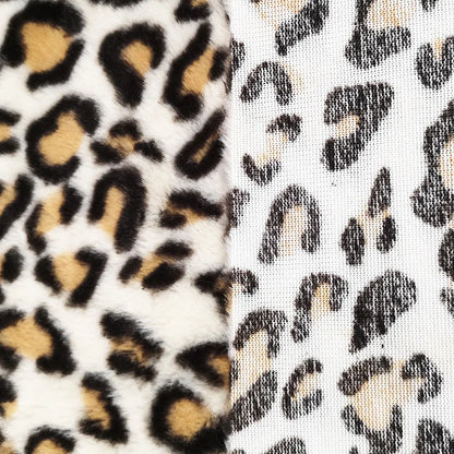 Custom Leopard Print Plush Knitted 100% Polyester Heavyweight Wind Proof Faux Fur Fabric High Quality Sewing Garment Girls Bag