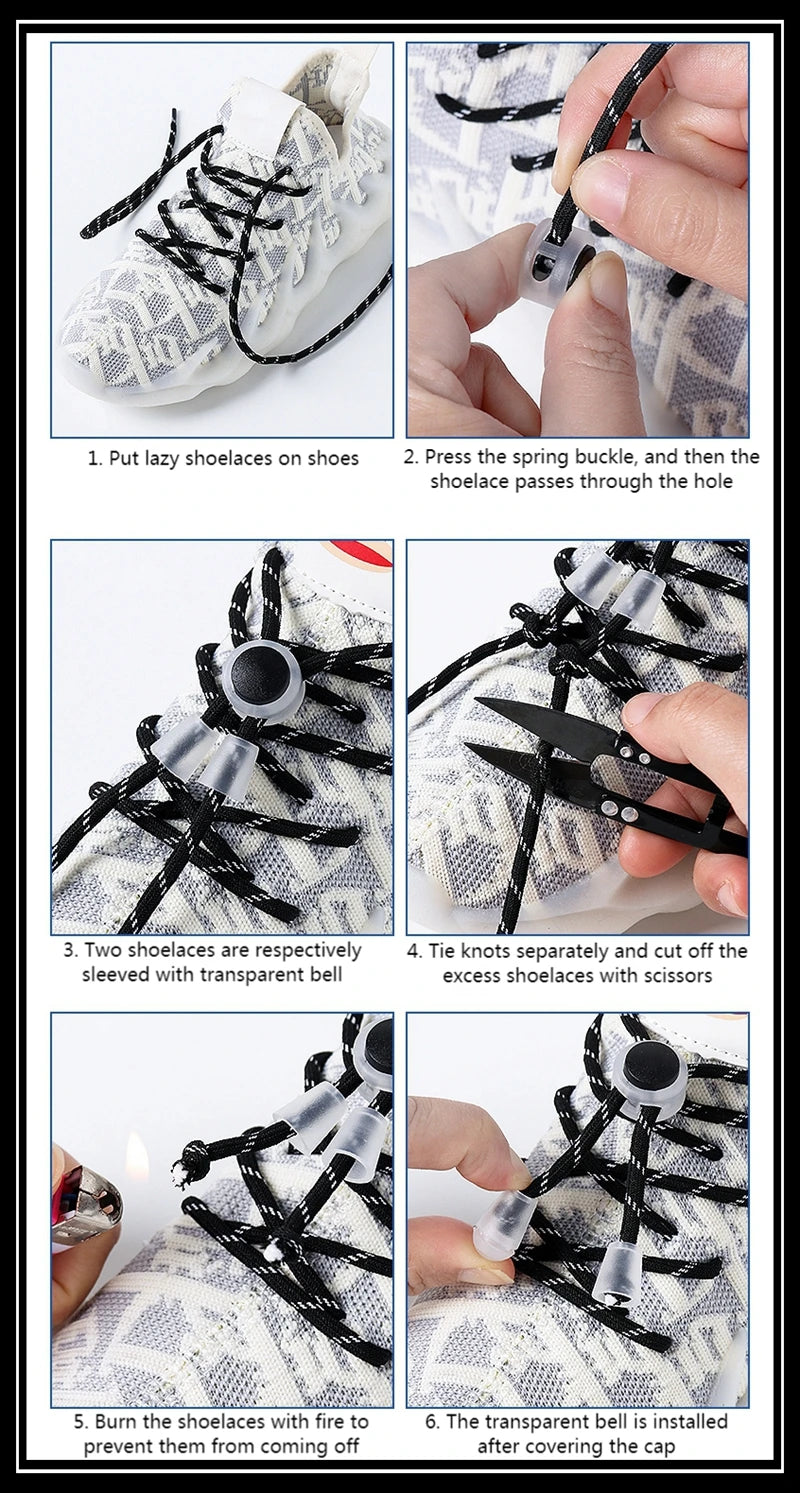 1 Pair Lazy Laces Elastic For Sneakers Snap Lock Shoelaces Without Ties Suitable For Children And Adults Round Shoelace Artifact