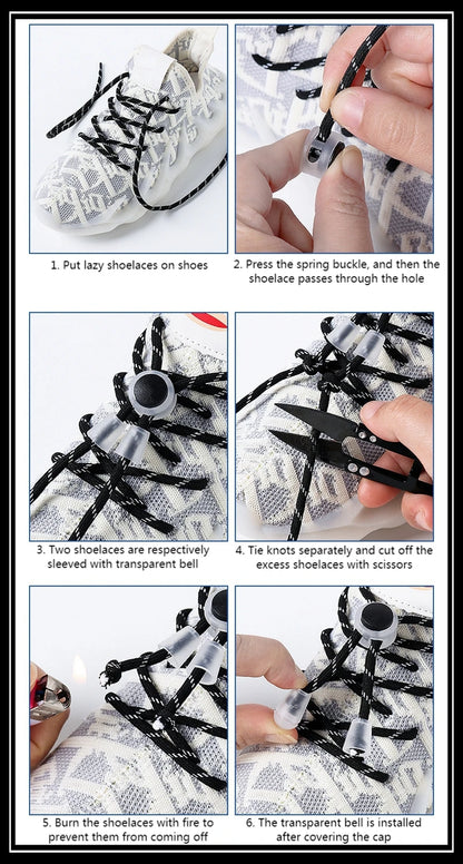 1 Pair Lazy Laces Elastic For Sneakers Snap Lock Shoelaces Without Ties Suitable For Children And Adults Round Shoelace Artifact