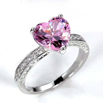 Q245 Heart Crystal & Rhinestone Ring 925 Silver Pave Setting Prong Engagement Women's Gemstone Ring