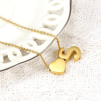 A-Z Alphabet Choker Personalized Style Tiny Heart with Initial Letter Necklace for Women 18K Gold Stainless Steel Jewelry