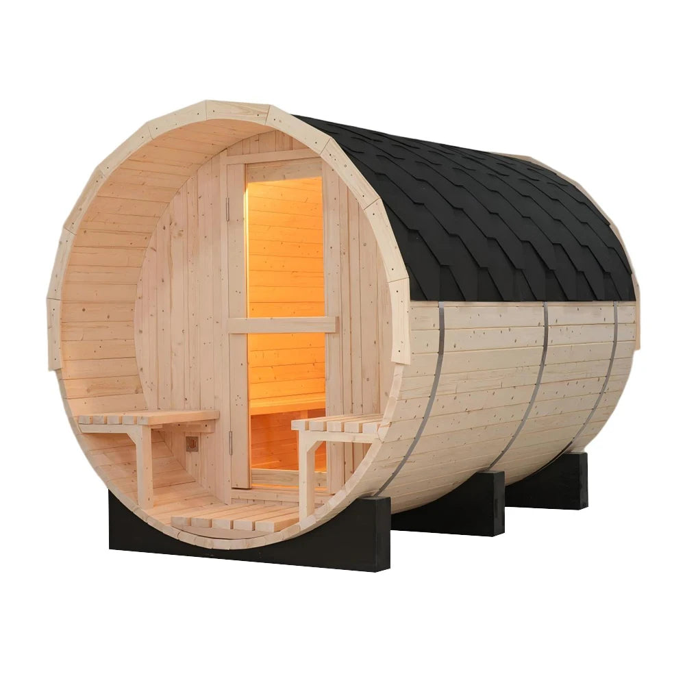 10% Off Waterproof White Pine Sauna Barrel Promotional Sauna Room Outdoor for 6-8 Persons With Heater and Interior Decoration