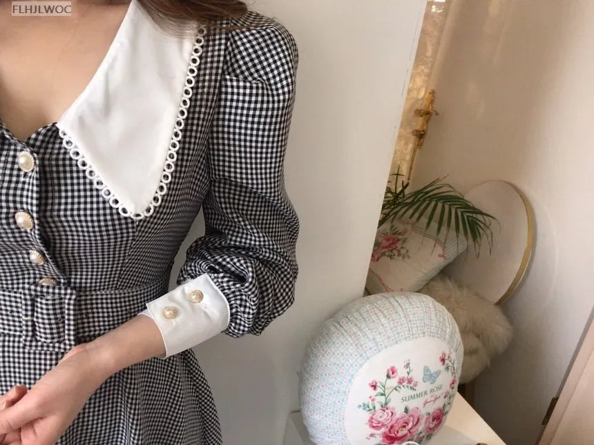 2021 Autumn Spring Basic Belt Plaid Shirt Dress Long Maxi Feminine Vestidos Chic Korea Design Clothes