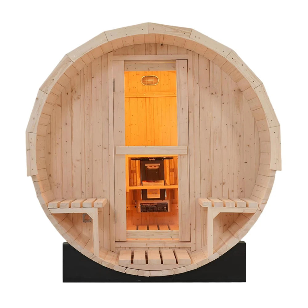 10% Off Waterproof White Pine Sauna Barrel Promotional Sauna Room Outdoor for 6-8 Persons With Heater and Interior Decoration