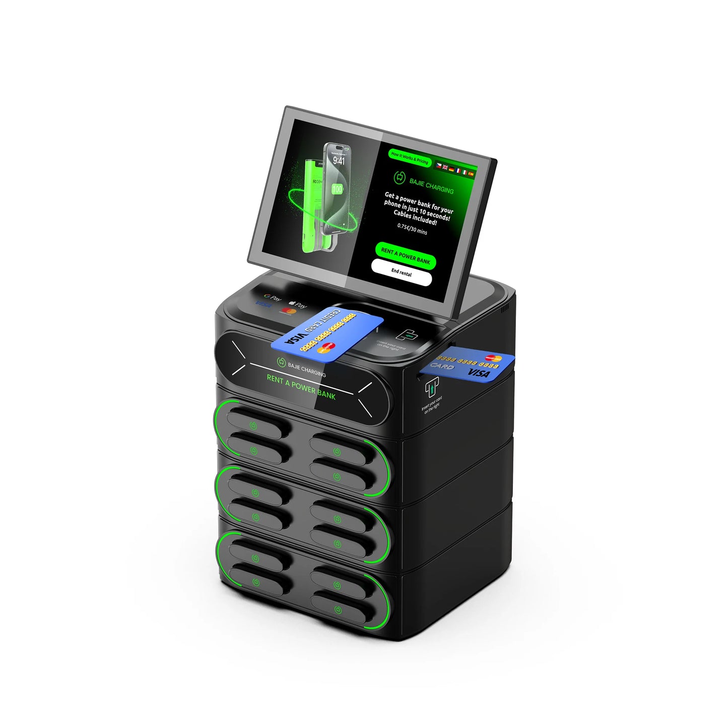 Hot Selling 12-Slot Mobile Charging Station with 10.1-Inch Touch Screen Built-in POS Card Reader Rental & Sharing Power Bank