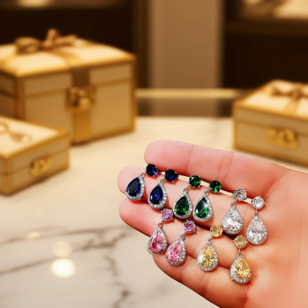 Luxury 925 Silver Water Drop Crystal Earrings Bezel Setting For Women Party Jewelry Blue Diamond Rhinestone Earrings