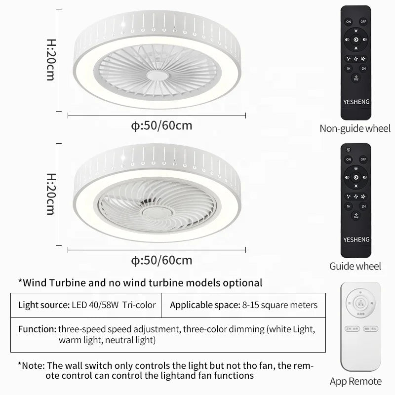 732E Smart Ceiling Fan with Remote and Light 50cm 60cm for Bedroom Ceiling Fan with Light Manufacturers
