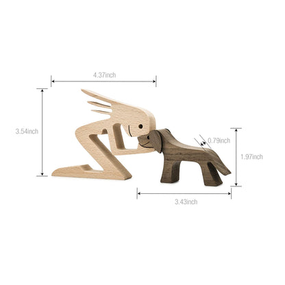 Family Puppy Wood Dog Craft Figurine Desktop Table Ornament Carving Model Home Office Decoration Pet Sculpture Christmas Gift