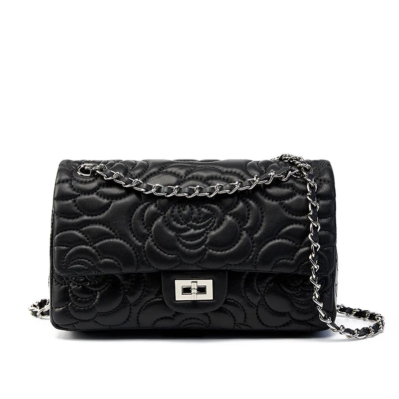 Fashion Goat Leather Bag Purse Tote Stitching Rose Handbag Metal Lock Genuine Sheepskin Crossbody Bag Handbags for Women