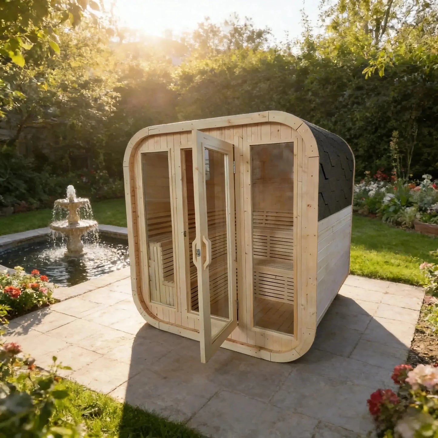 Eco-friendly Canadian White Pine Wood Cube Sauna 4-6 Person High Quality Outdoor Garden Sauna Cabin with Electric Stove