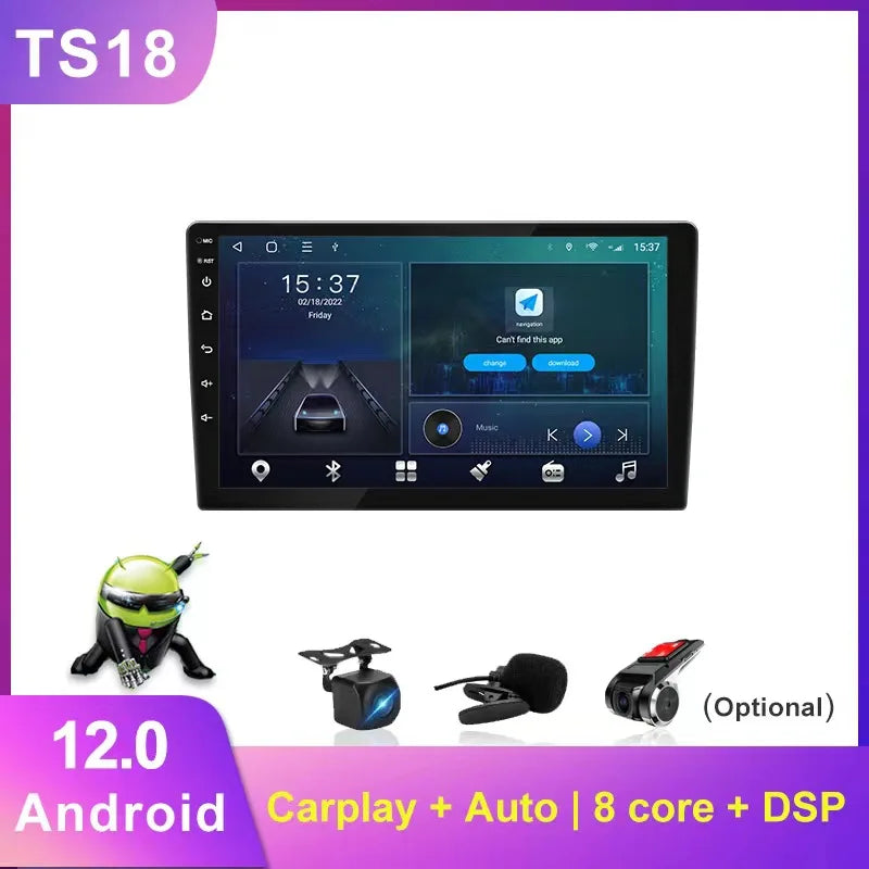 TS18 OLED 2DIN Android 11 GPS Car for Player 8-Core 8+128GB IPS 360 Camera Universal CarPlay Video Autoradio 10.25 Inch Head
