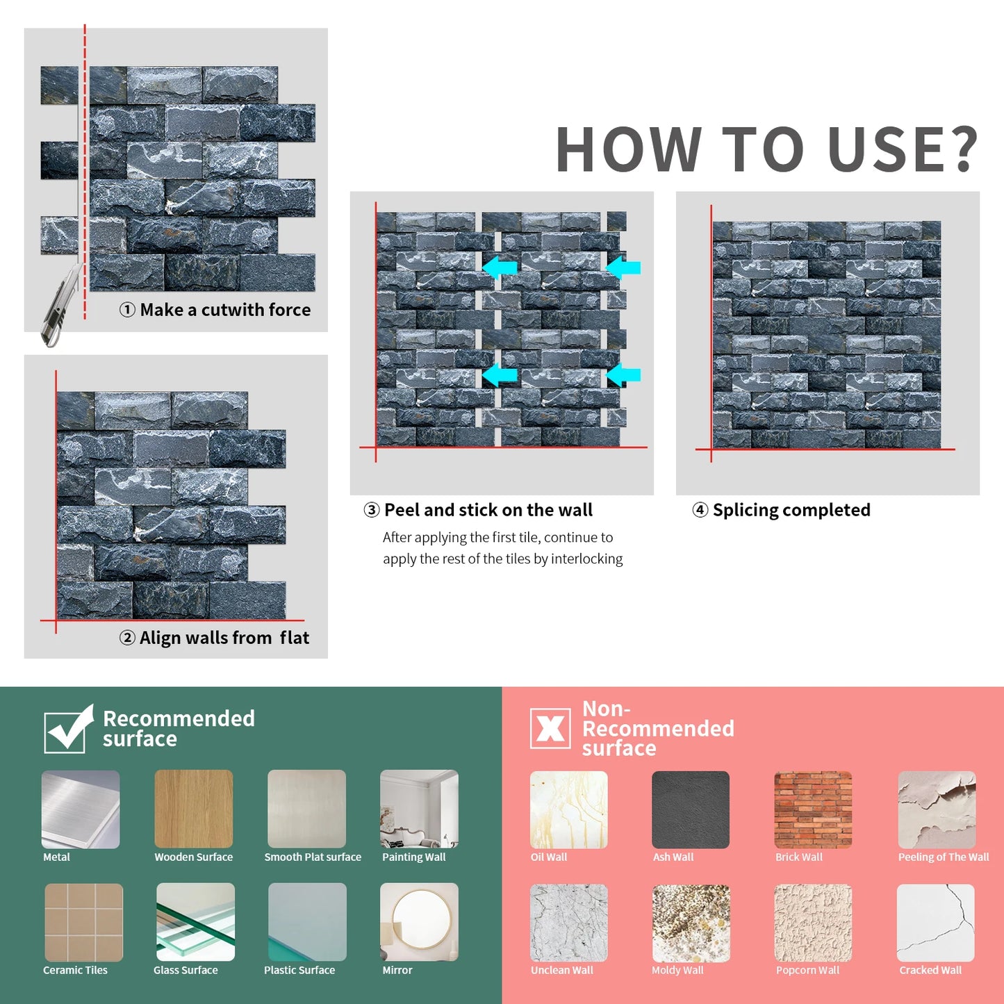 10 Pcs 13.5 X 11.5 Inch Self Adhesive Tile Stickers Waterproof PVC+PE Backsplash Tile Peel and Stick Wall Tiles for Kitchen