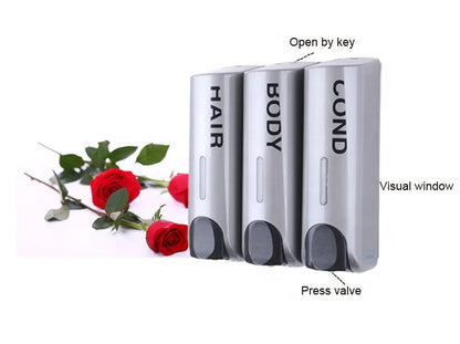 High Quality ABS Wall Mounted Triple Hand Liquid Hotel Soap Dispenser 350ml*3 Bathroom Accessories
