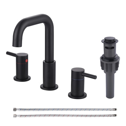 Modern Bathroom Vanity Faucet Basin Mixer Tap 360 Swivel Spout Deck Mounted Three Hole Double Handle Wash Basin Faucet