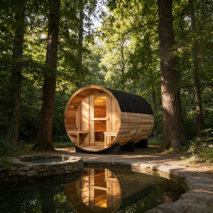 Waterproof 6 Person Outdoor 1.8*2.4M Barrel Sauna Solid Wood Traditional Steam Barrel Sauna Room for Health Benefits
