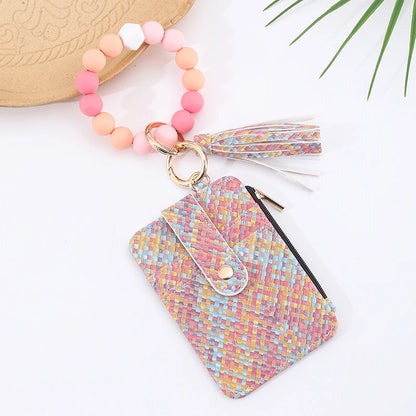 2025 New Fruit  Pattern Leather  Bracelet Fringe Key Chin Card Bag Document Wrist Portable Keychain  Zipper Card Holder Wallet