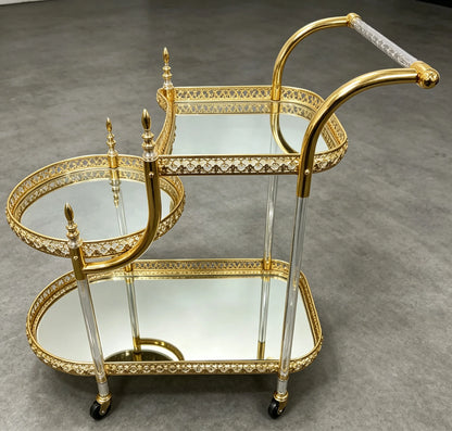 Hotel Dining Cart Metal Handcart Party 3-layer Golden Wedding Dining Liquor Trolley